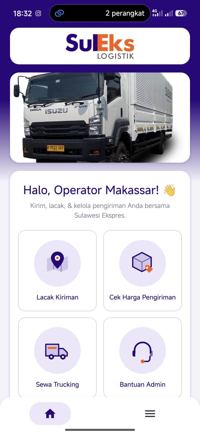 Beranda aplikasi SulEks