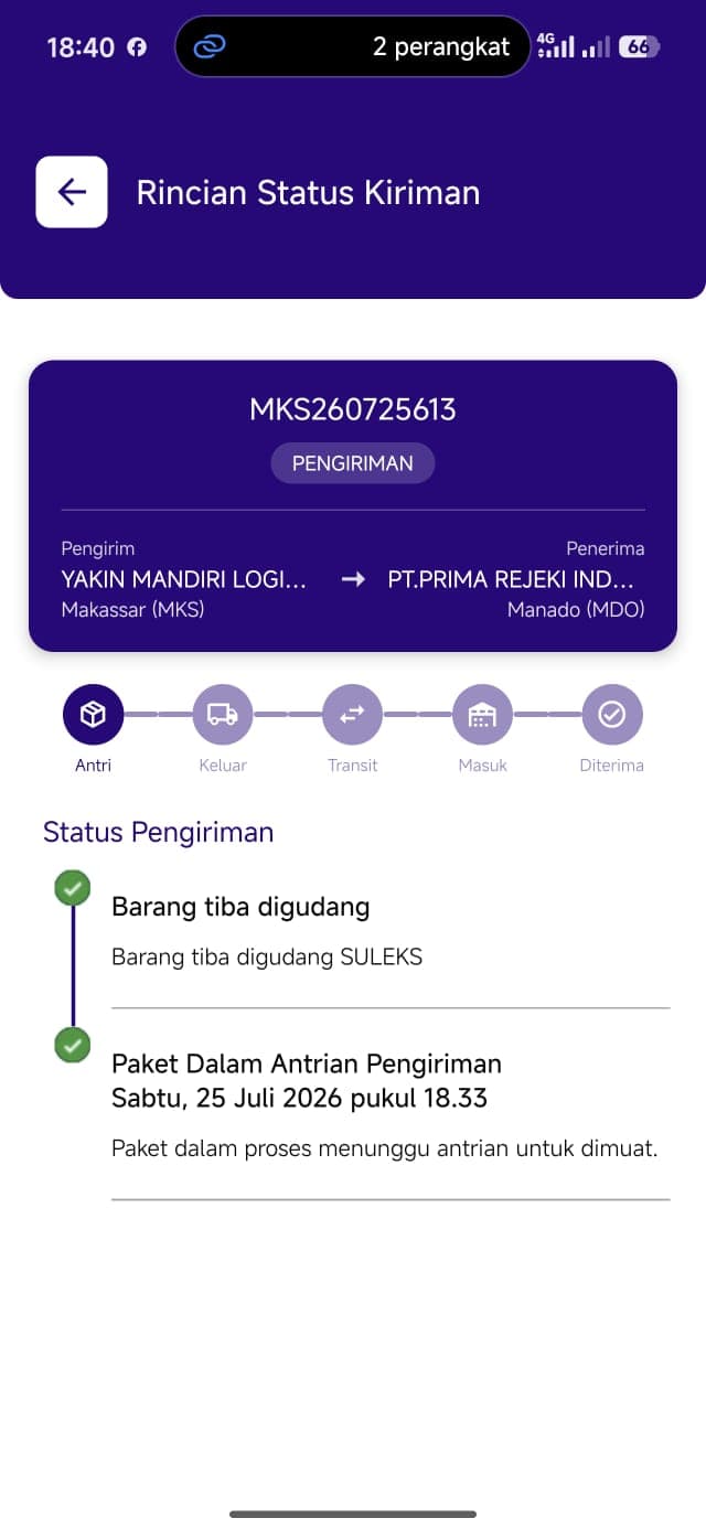 Rincian status kiriman
